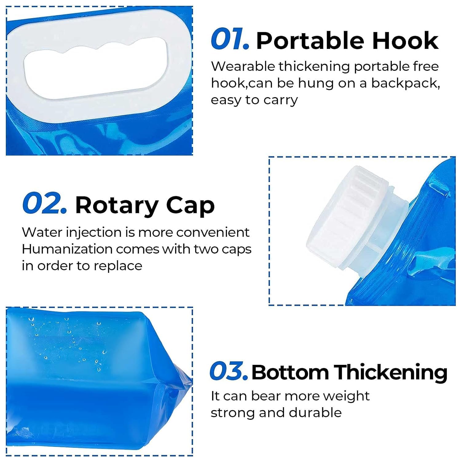 Krivon 10 litres Pack 4 Collapsible Water Container, BPA Free Plastic Water Carrier, Travel Folding Water Bag for Sport Camping Riding, Mountaineer (10 Liter-Pack of 4) 2
