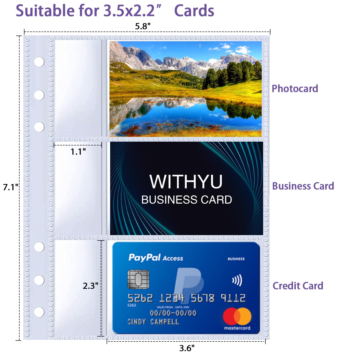 Amazon.com : A5 Binder 6 Ring Business Card Sleeves with Memo Slot, 40 Pack  240 Pockets Ultra-Clear K-pop Photocard Sleeves, Double Sided 3 Pocket Page  Protector for Business Card, Credit Card and