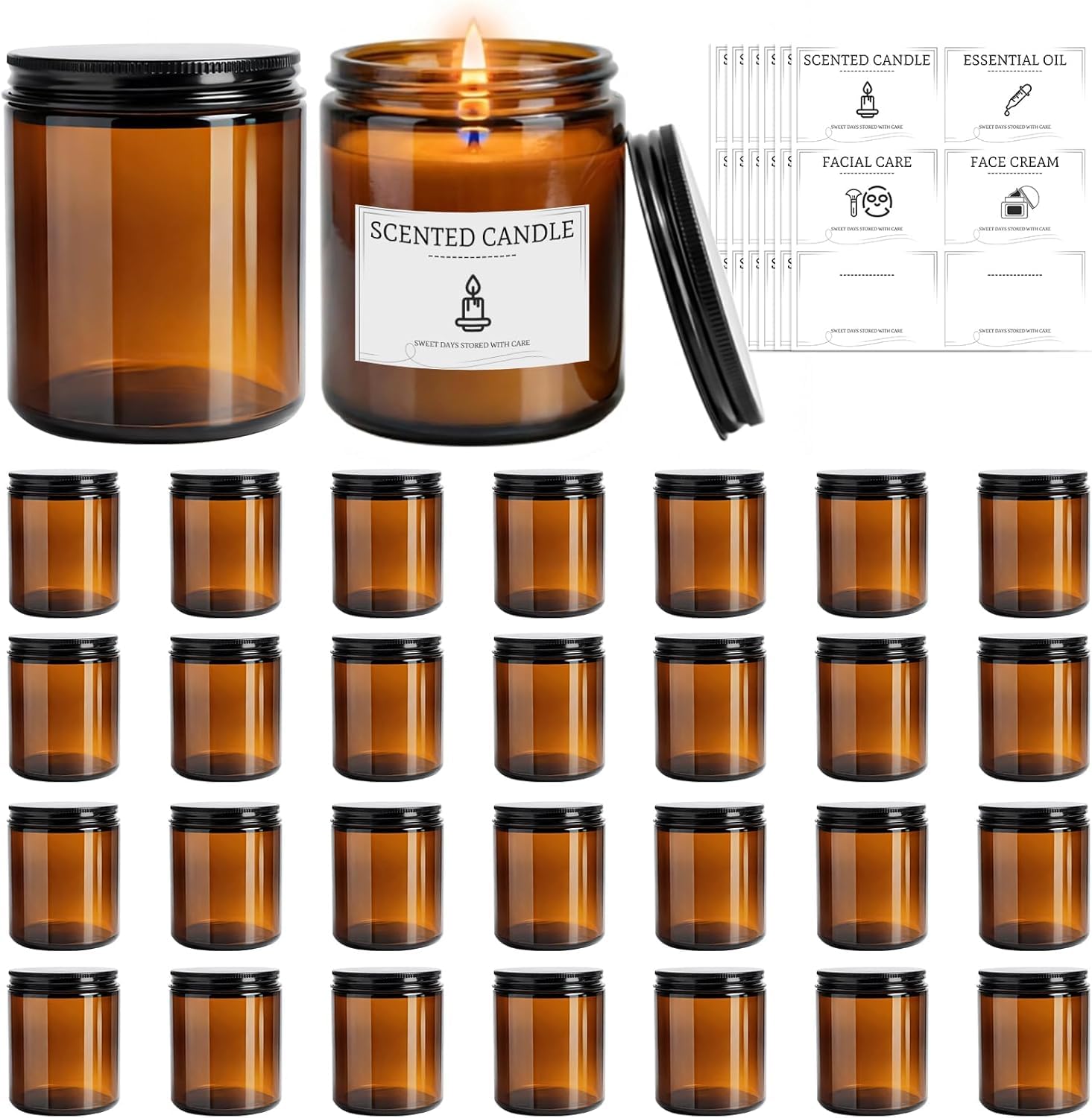 CANDLE CABINETS Glass Tea Light Candle Holders for Home Decoration, Party, Wedding, Living Room, Diwali, Candle Making Jar/Candle Jars/Empty Round Glass Jars (Amber Jar - 200Ml) - Pack of 6-image-47