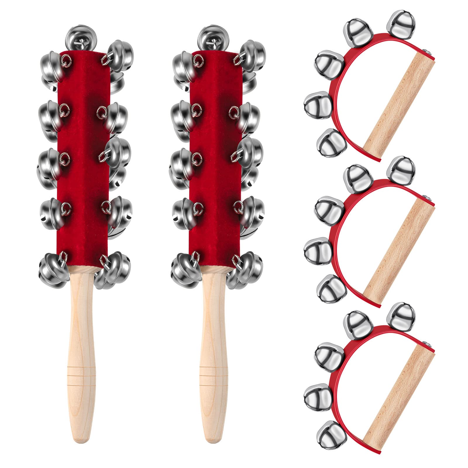 Wooden Handle Sleigh Bell Shaker VIHOSE 5-Piece Christmas Hand Jingle ...