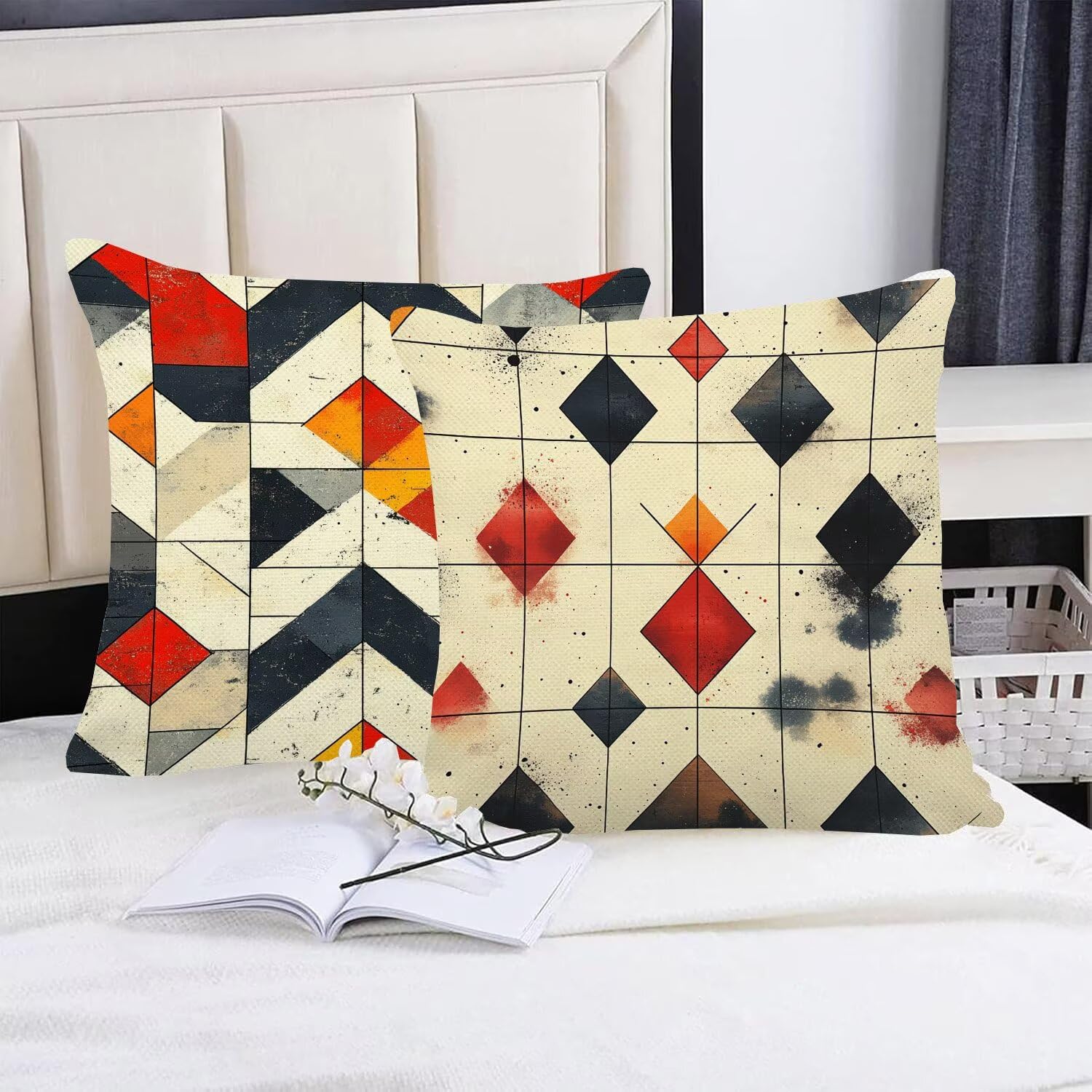 Juego de 4 Fundas Cojines Crema Geometría (6) 70 x 70 cm Fundas Cojines, Decoración Moderna Cojin Exterior, para Sofá salón Coche Cama Sillas Decoración, Cuadrado Terciopelo Sofá Cojín Exterior m-448