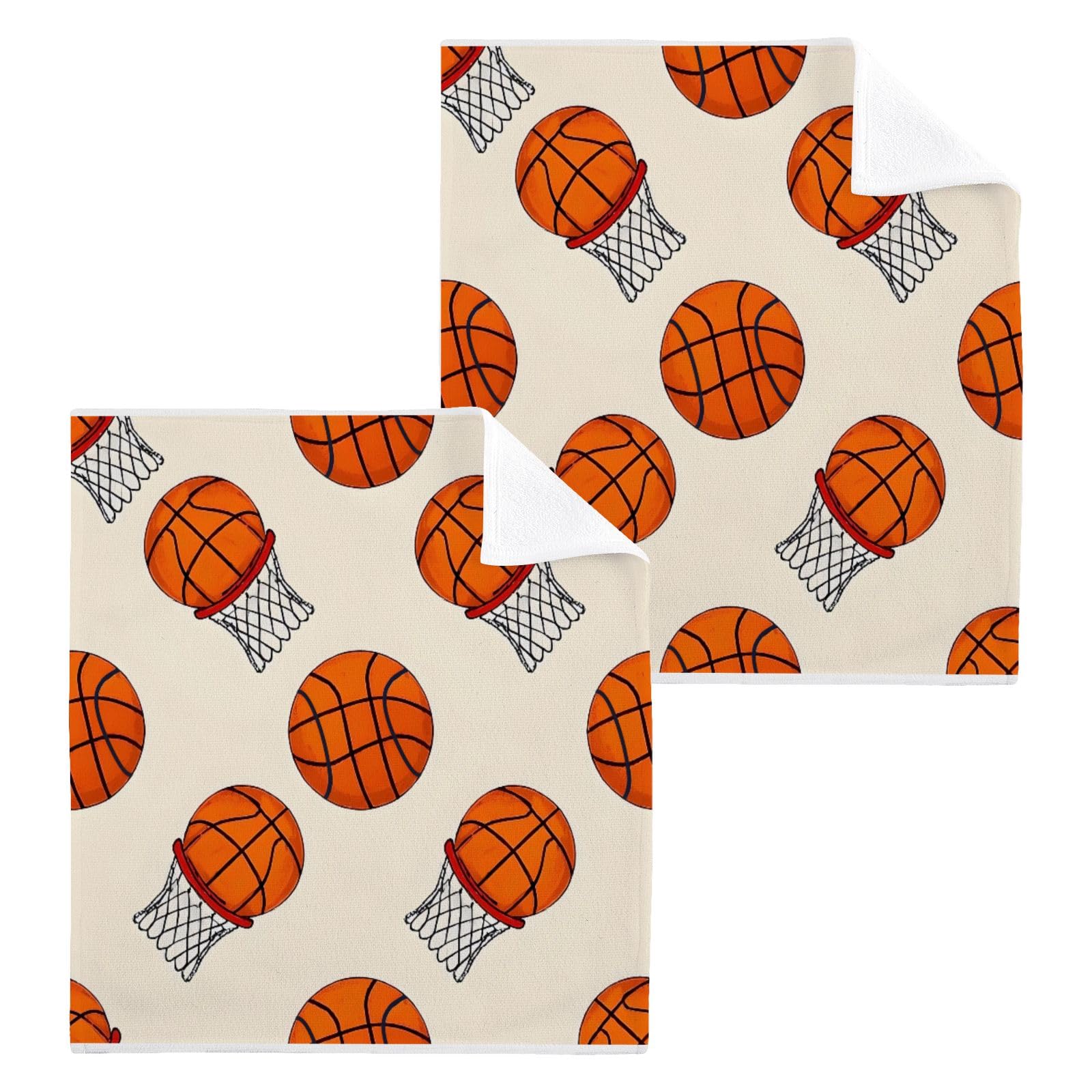 ALAZA Wash Cloth Set 100% Cotton Fingertip Towels Face Cloths Sets Basketball 1 Highly Absorbent Soft Feel Set of 2