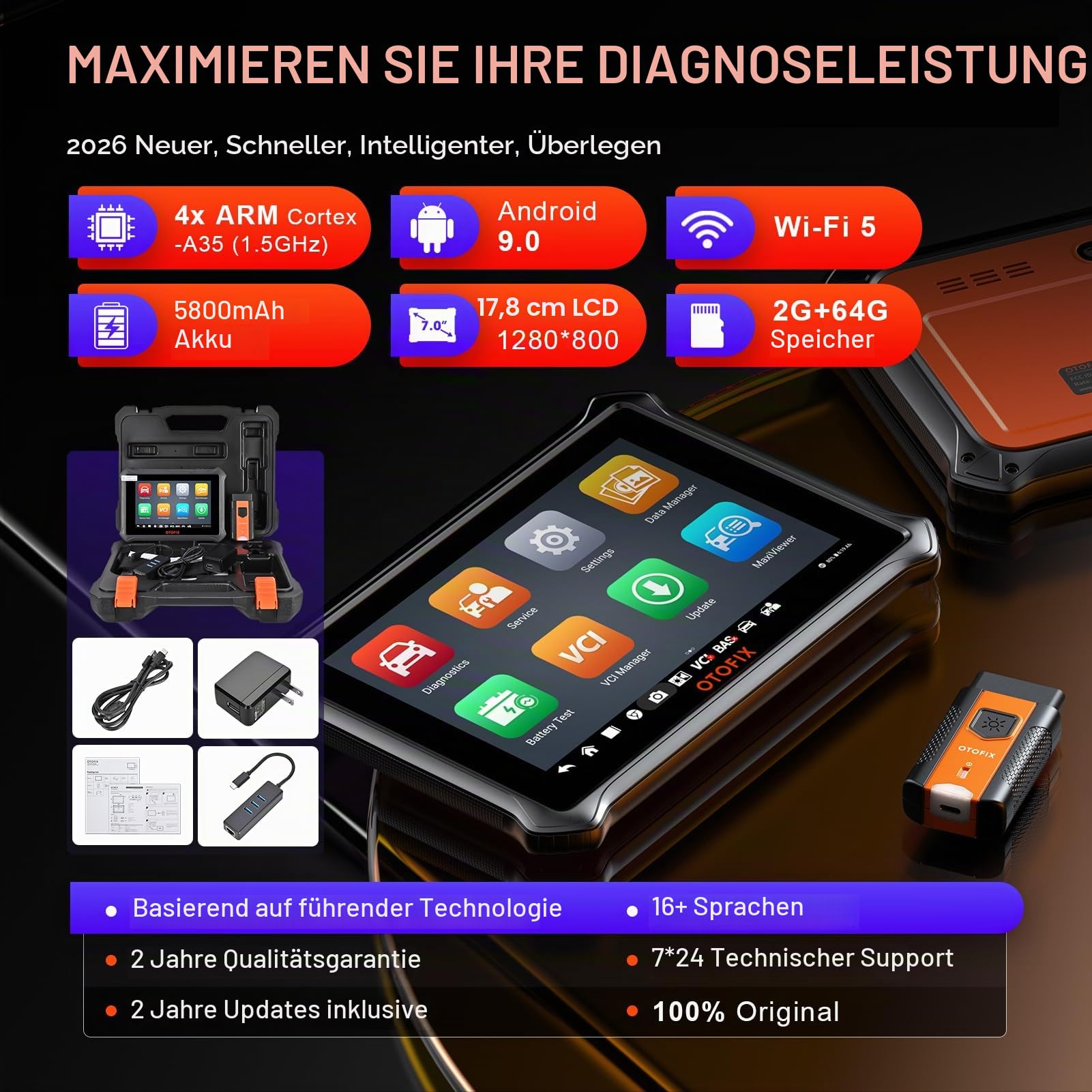 OTOFIX D1 Lite Obd2 Diagnosegerät, 2026 Alle Systemdiagnosen Auto Diagnose Scanner, KFZ-Codeleser mit Active Test, 38 Servicefunktionen, Ölrückstellung, EPB, SAS, BMS, 2 Jahre kostenloses Update