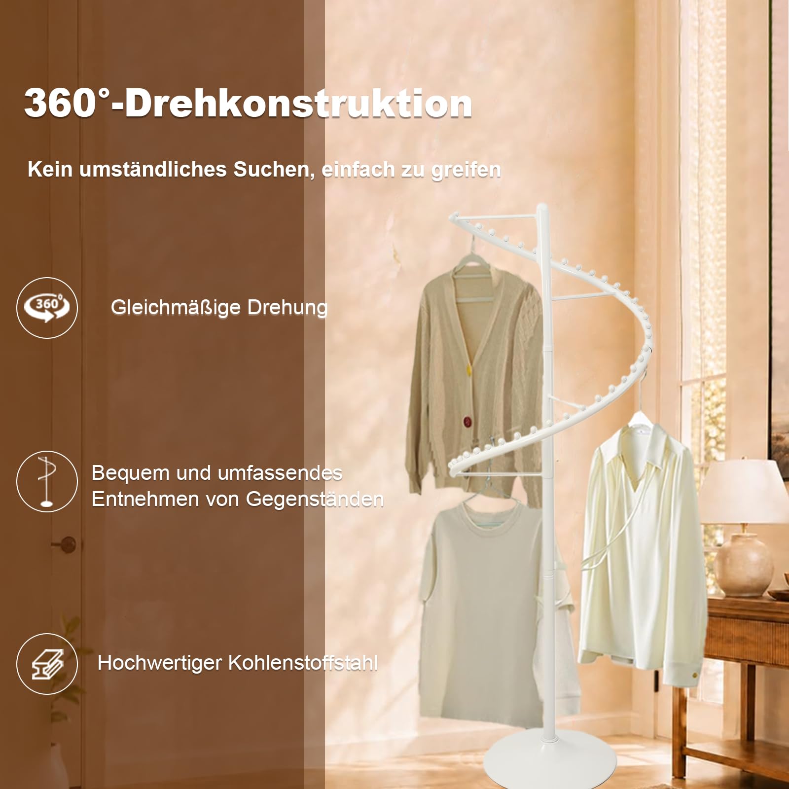 360° Drehbar Kleiderständer 180cm Spiral Kleidungsständer Kleiderstange
