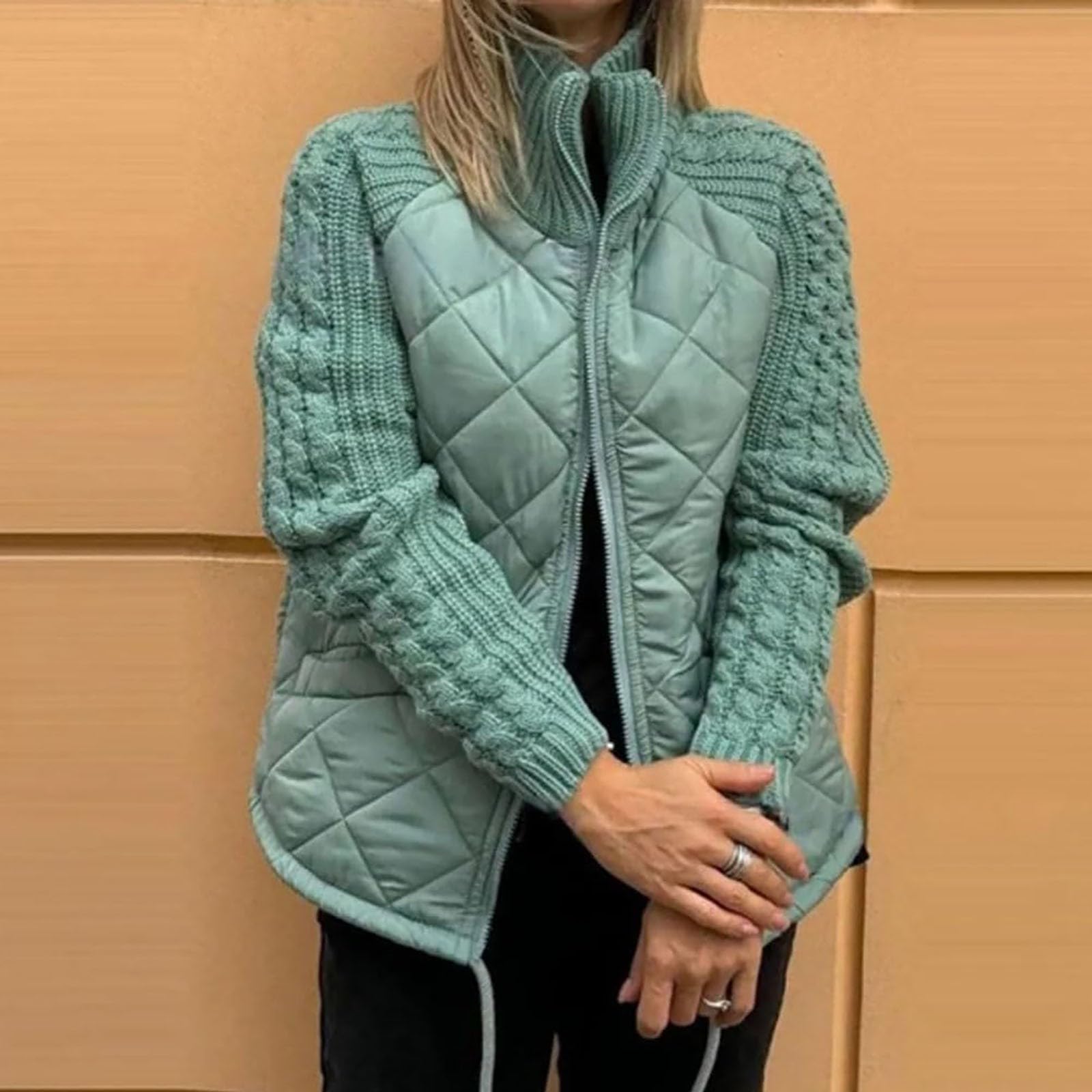 Generisch 2026, giacca da donna lavorata a maglia, patchwork, accogliente, invernale, calda giacca trapuntata con