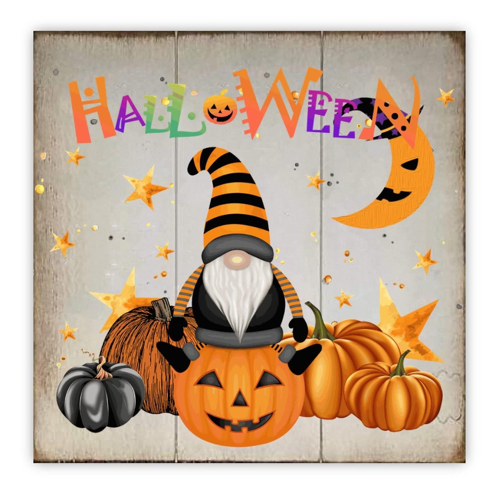 Panneau Halloween en bois nain citrouille lune décoration suspendre 30cm