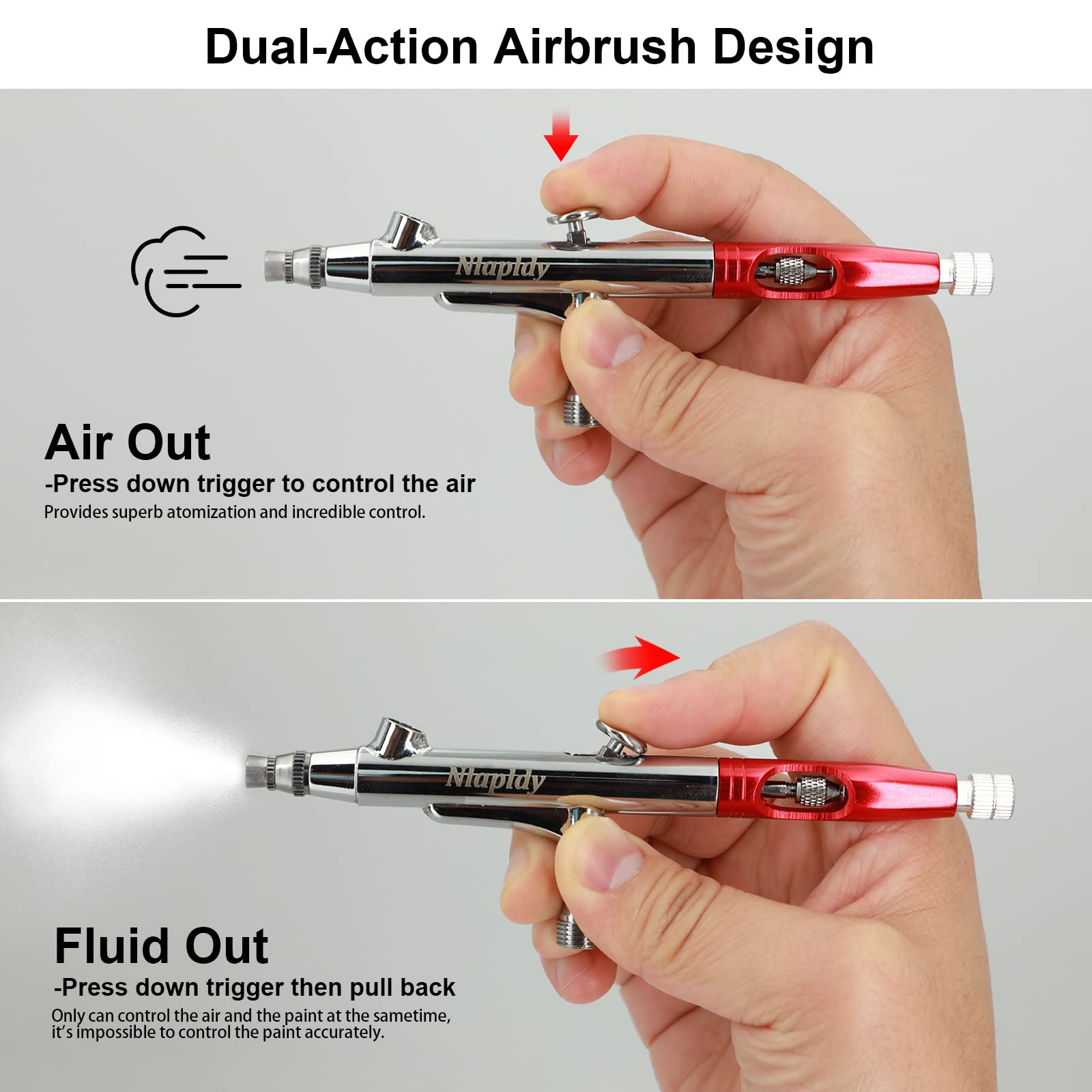 Airbrush Set – Airbrushpistole Kit mit 3 Präzisionsdüsen (0,2/0,3/0,5 mm), 3 Farbbehältern, Geflochtenem Luftschlauch & Reinigungsset, Ideal für Modellbau, Nailart & DIY