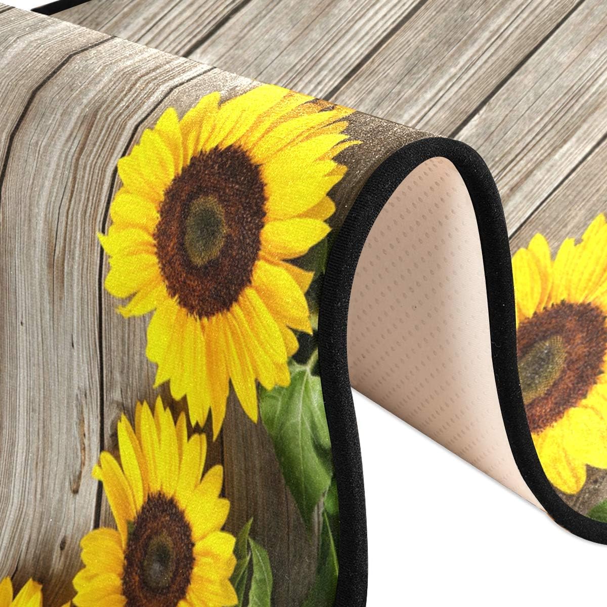 Sunflowers On Wood Board Kitchen Rugs Non-Slip Soft Doormats Bath Carpet Floor Runner Area Rugs for Home Dining Living Room Bedroom 72" X 24"