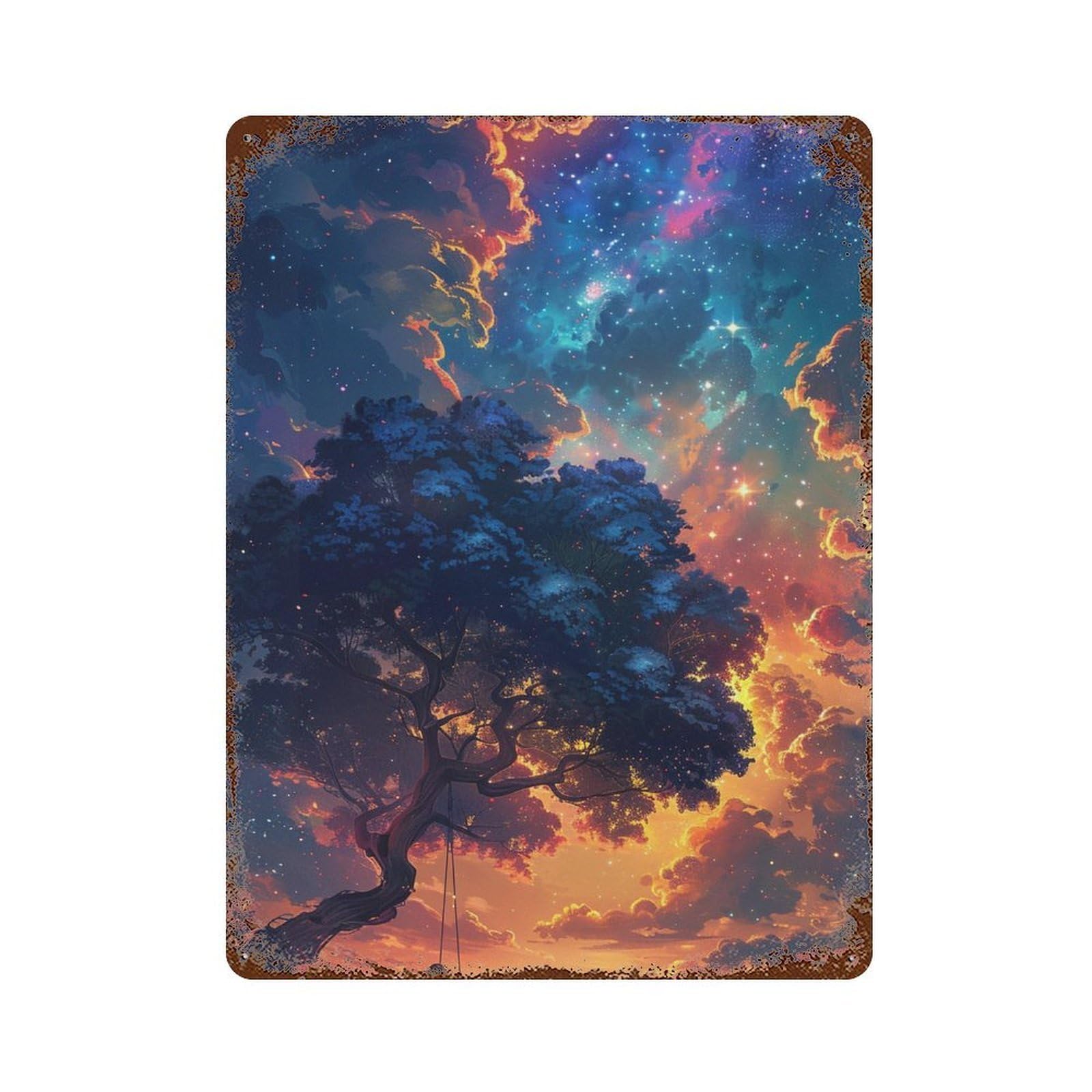 Magical Tree Swing Fantasy Retro Metal Sign 15.7"x11.8", Vintage Wall Decor for Bistro, Counter And Cafe Decor