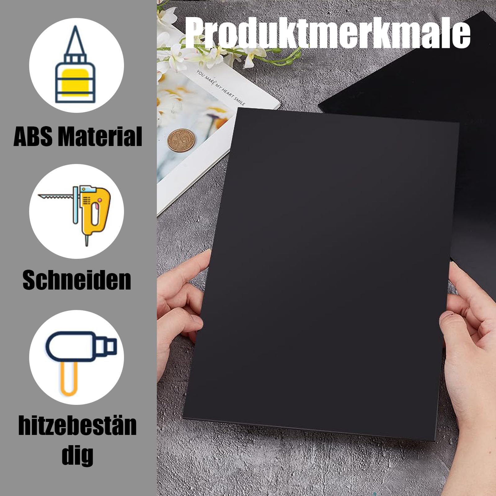 Placas de Plastico ABS Negro 3mm 30x20 cm Superficie Lisa para Modelos Arquitectonicos