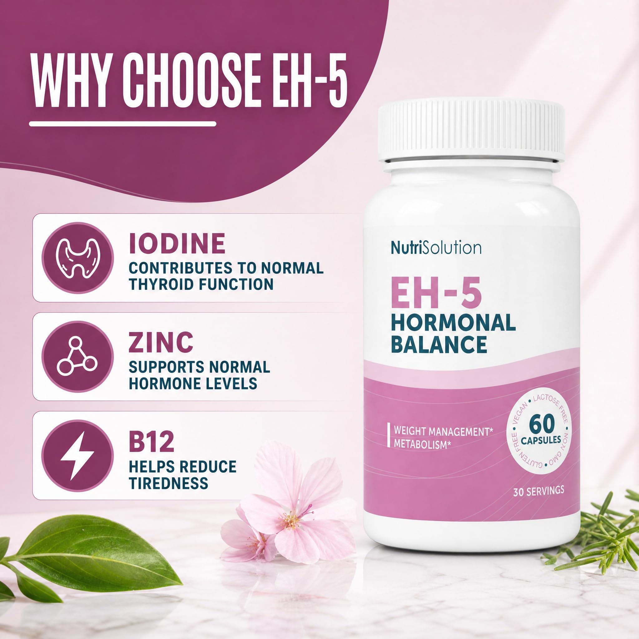 Équilibre Hormonal 5 par NutriSolution | Complément Alimentaire Minceur Energétique Hormones pour Favoriser Perte de Poids Naturelle | Made in France | 60 gélules