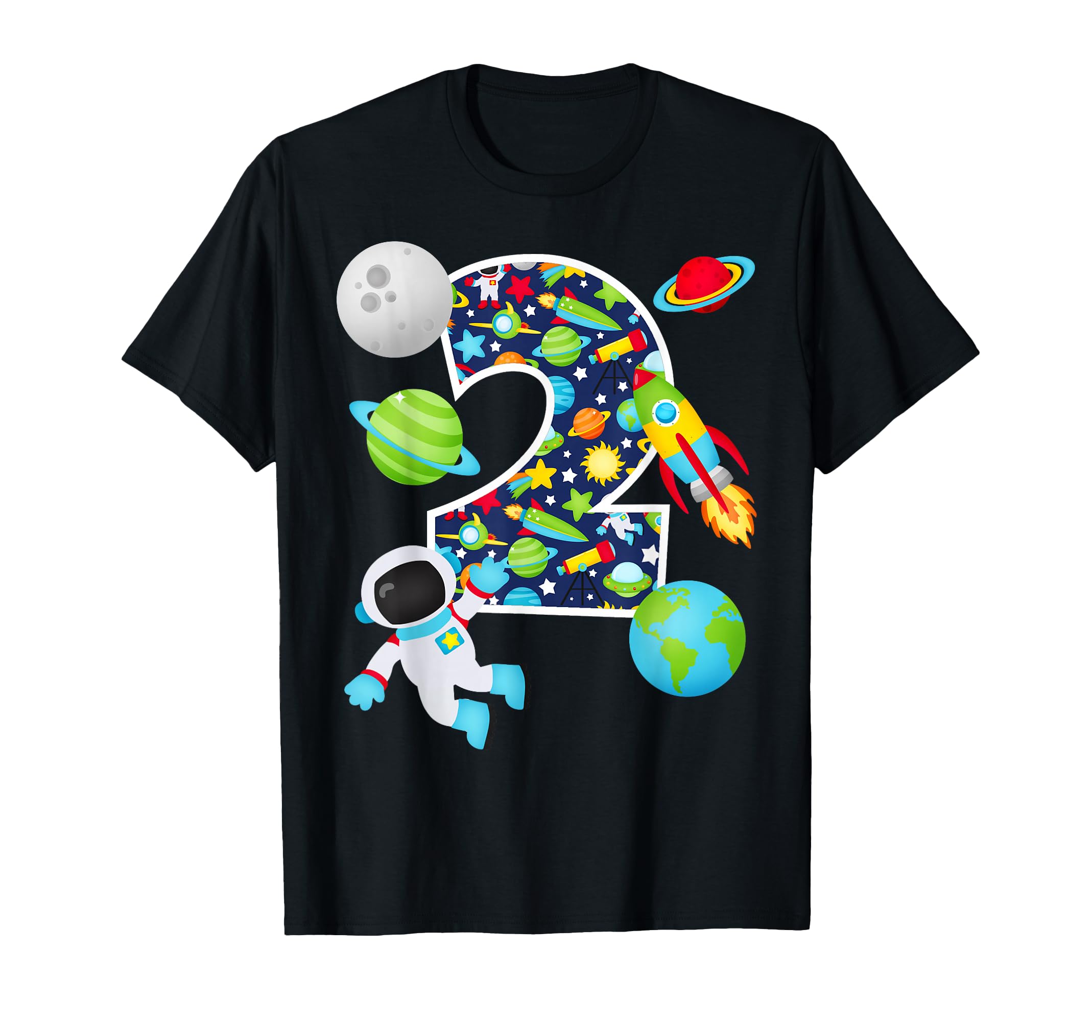 Outer Space 2 Year Old 2nd Birthday Party Solar System T-Shirt