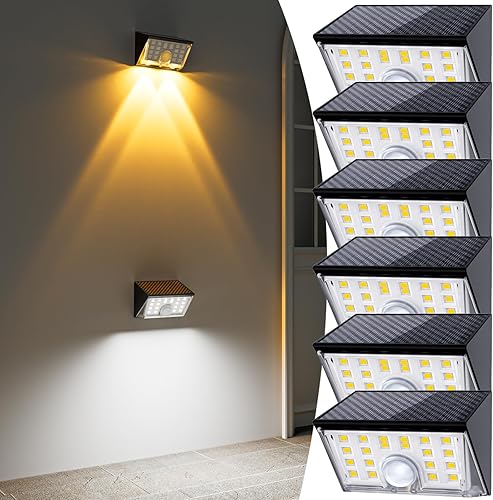 JSOT Luces solares para valla al aire libre, 4 modos, luces solares para exteriores, impermeables, IP65, paquete de 6 sensores de movimiento,