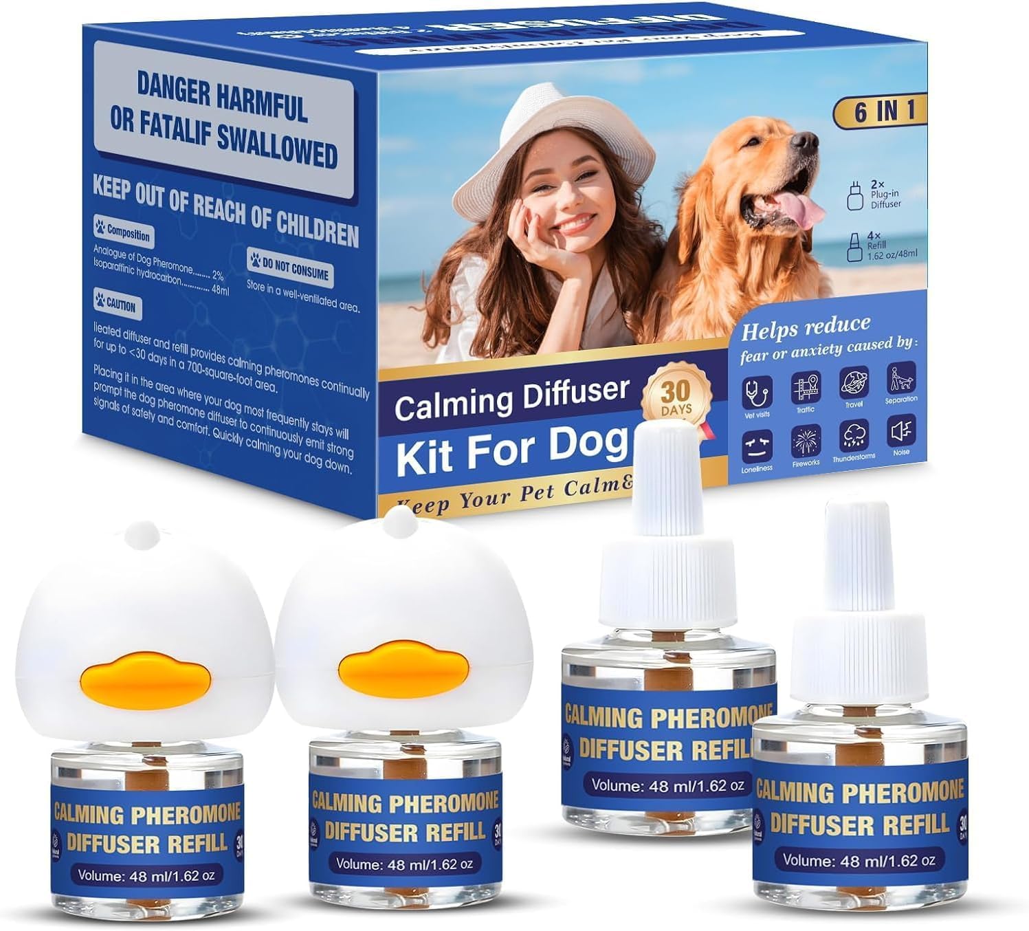 Calming Dog Pheromone Diffuser: Stress Relief Kit with 2 Plugins & 4 Refills