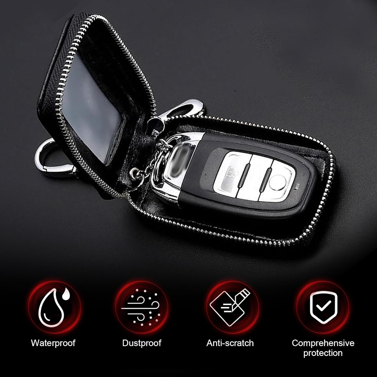 Car Key Fob Cover, Leather Key Fob Case with Keychain, Vehicle Smart Keys Protector, Universal for Most Cars image 4