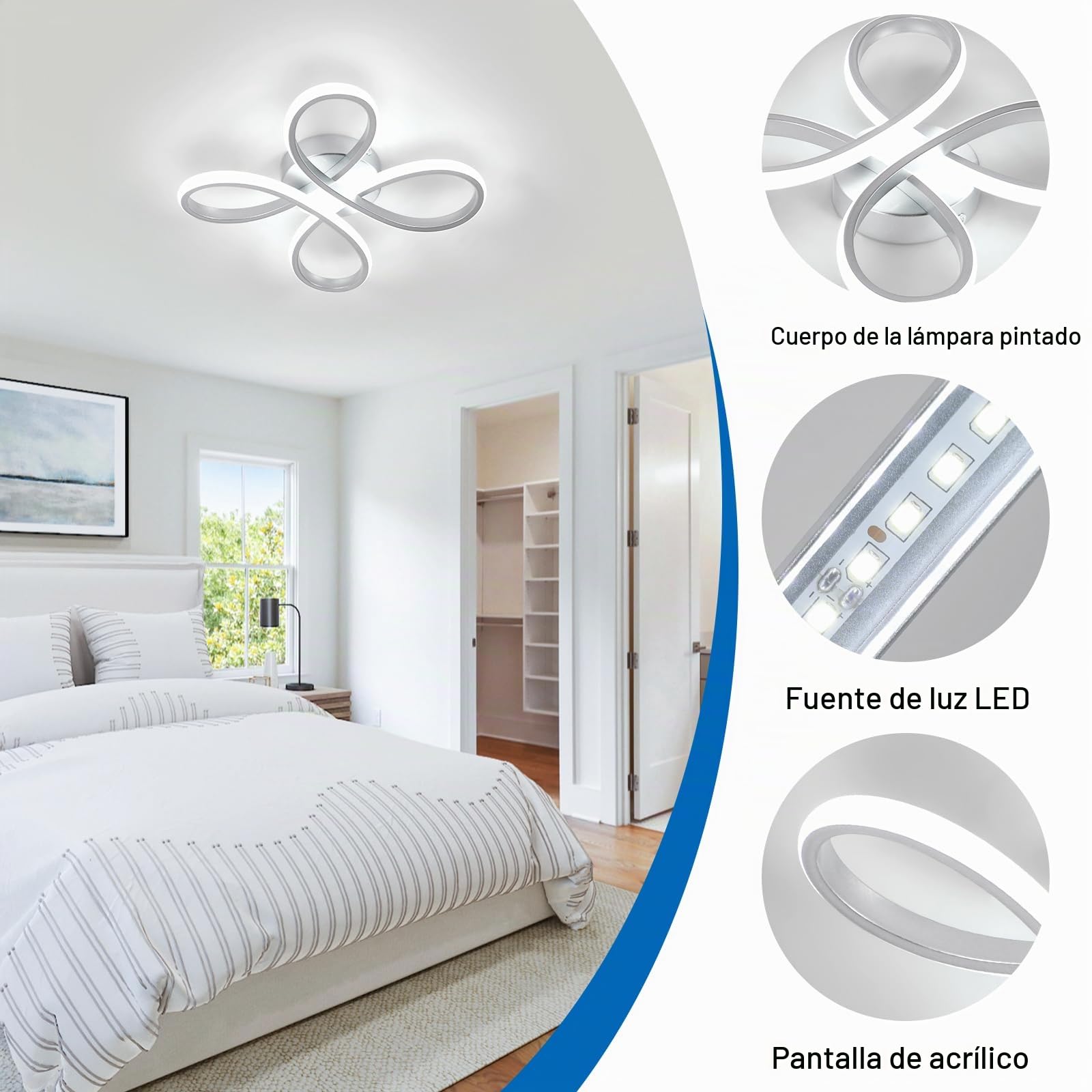 Lámpara de Techo Moderna, 30W 3375LM Plafón LED Techo 30CM | Diseño Forma de Flor, Lamparas de Techo LED Moderno Plata para Dormitorio Cocina Sala de Estar Pasillo, Blanco Frío 6500K