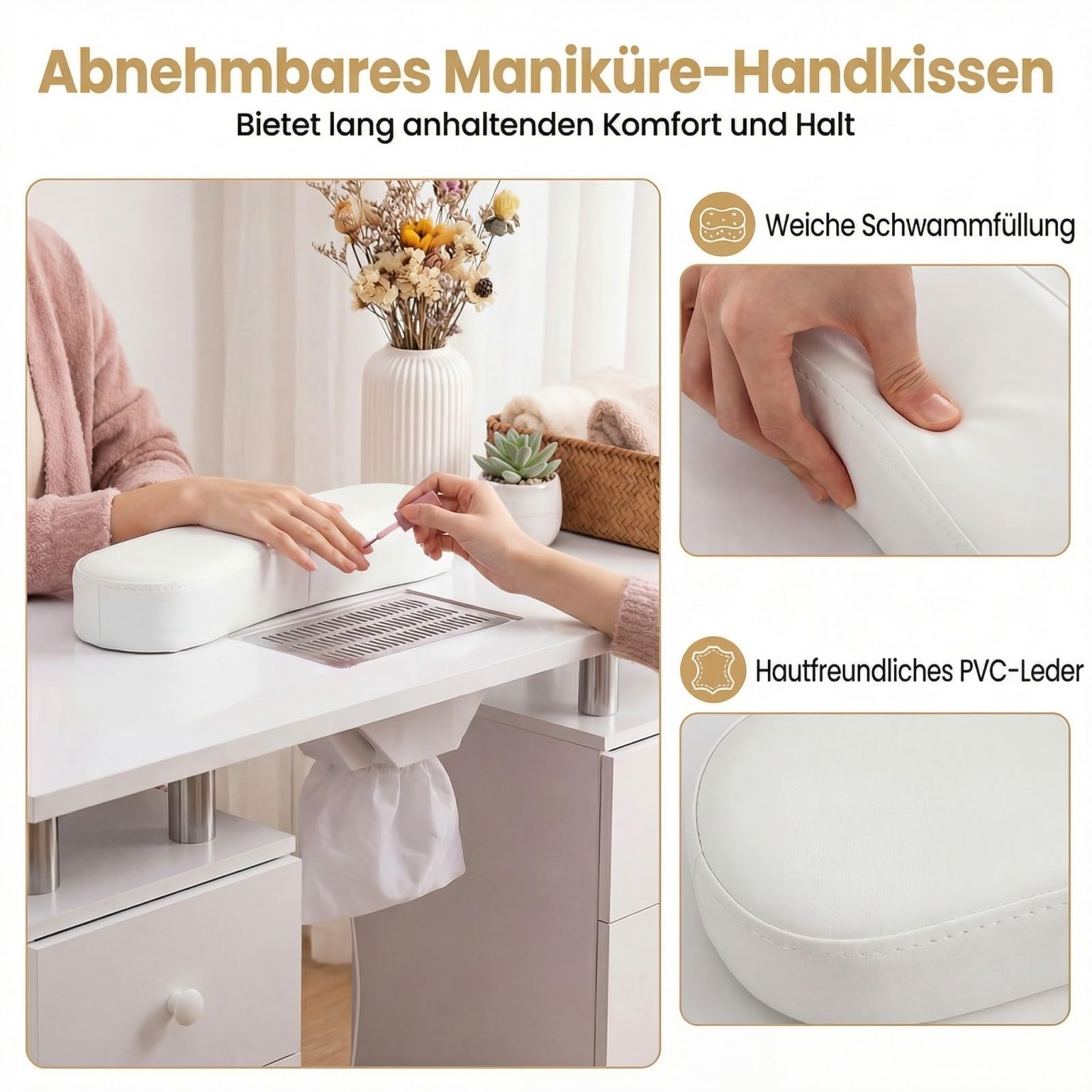 RELAX4LIFE Nageltisch, Manikürtisch mit Staubabsaugung, Handauflage & 3 Staubbeuteln, Nagel Tisch mit Schrank & 4 Schubladen, Maniküretisch mit abschließen Rollen für Nagelstudio & Maniküre (Weiß)