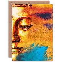 Fine Art Prints CPDT0006 Buddha Face Gold Collage Greeting Card with Envelope Inside Premium Quality, Yellow,185 x 290 mm
