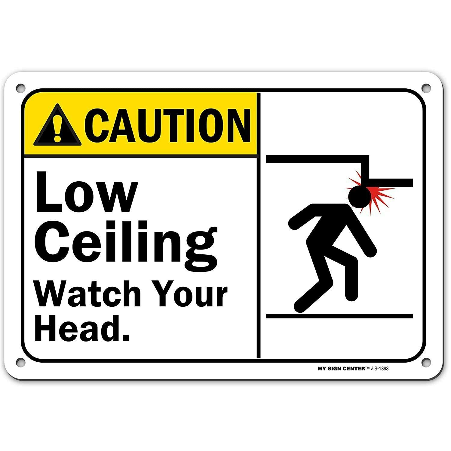 Kueprae A283 Caution Watch Your Step Low Ceiling Sign Metal Sign Wall Decor 8X12 Inch