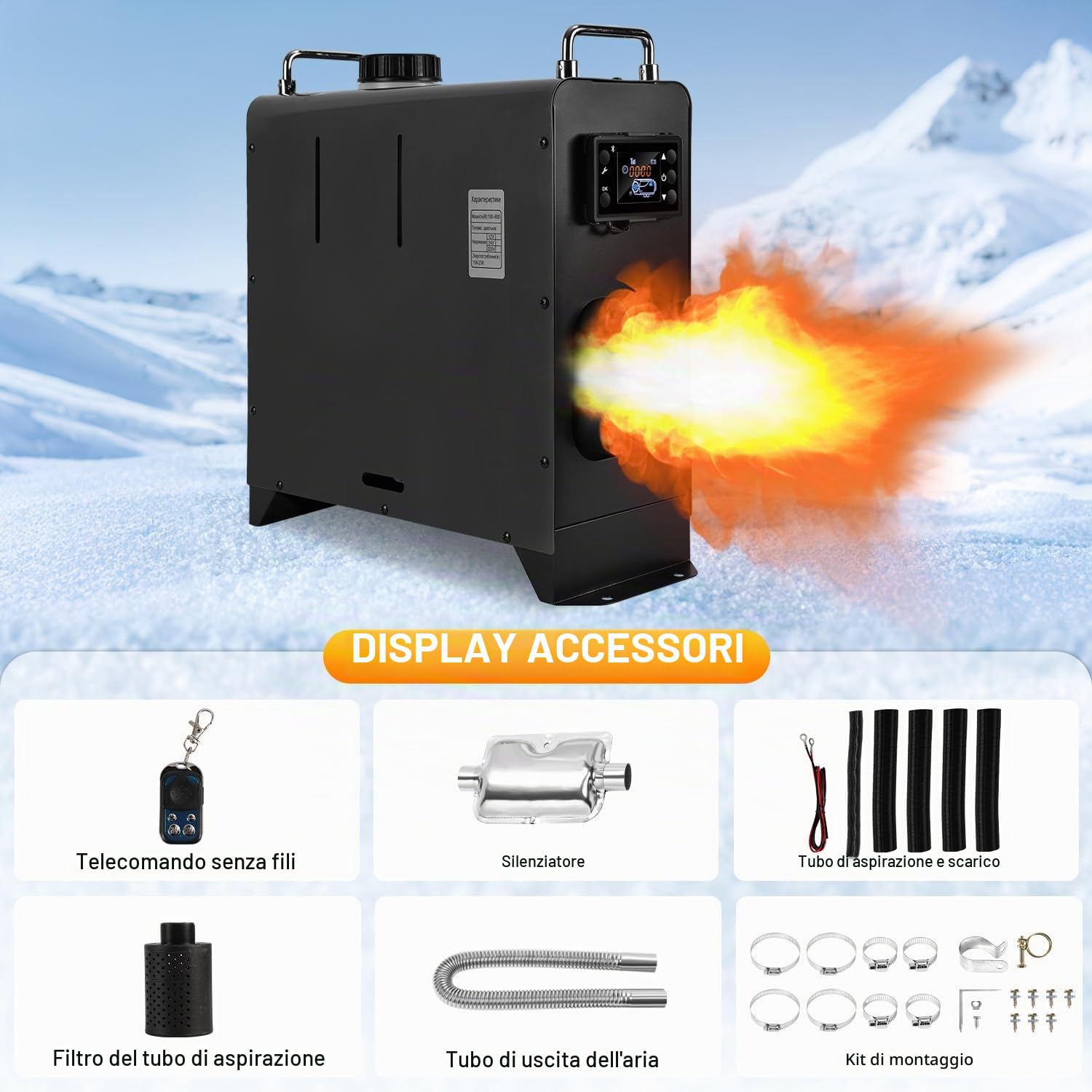 Sonnewelt Riscaldatore diesel ad aria da 12 V, 8 KW, con app Bluetooth, display LCD e telecomando, riscaldatore d'aria per camion, barca, camper, carrello da viaggio, nero