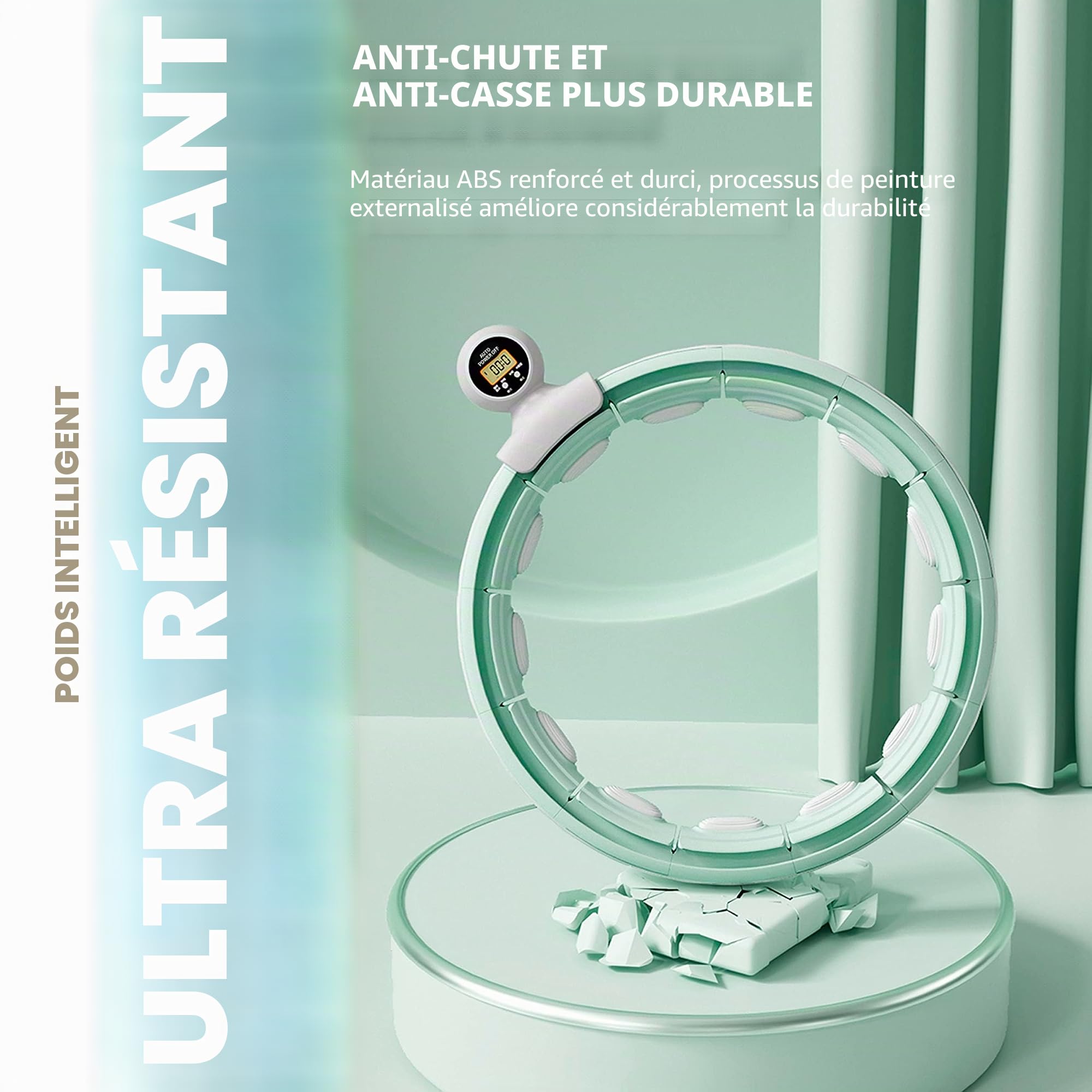 Cerceau intelligent lesté pour adultes, anneau de fitness amovible avec balle de massage automatique à 360 degrés, anneau intelligent pour adultes, équipement de fitness pour perte de poids