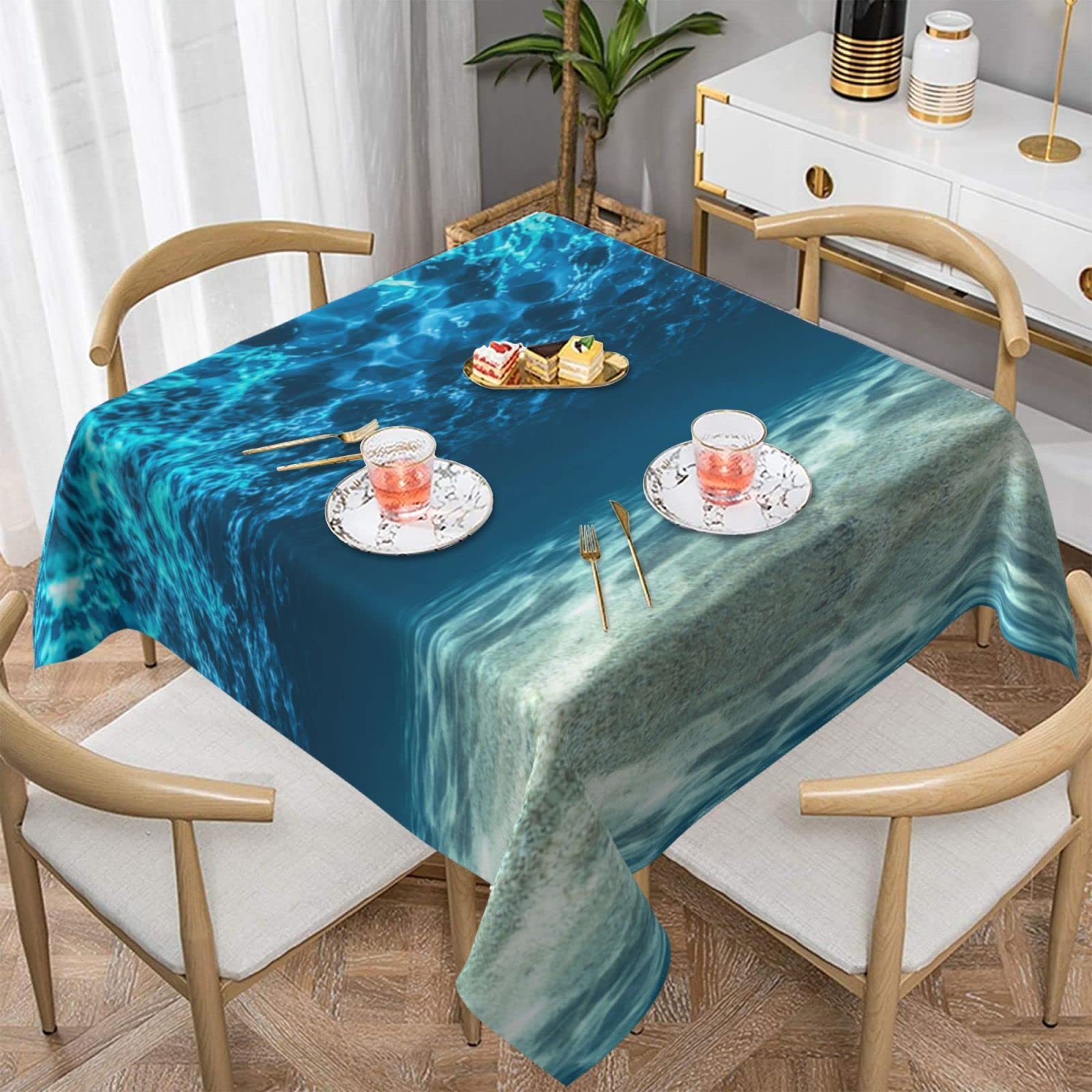 Lawenp Ocean Square Wrinkle-Free Table Cloth Cover Table Decorative for Wedding Dinning Party Banquet Tabletop