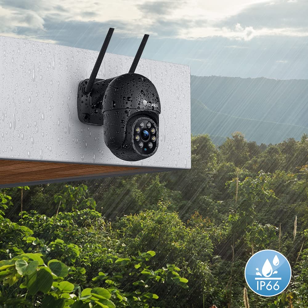 Ctronics 4MP Caméra Surveillance WiFi Extérieure, 2.4/5Ghz WiFi PTZ Caméra IP, Vision Nocturne Couleur, Détection Humaine, Suivi Automatique, Cloud, Audio Bidirectionnel, IP66 (2 Pack) | 2.4/5Ghz WiFi, Vision Nocturne Couleur, Détection Humaine, Suivi Aut