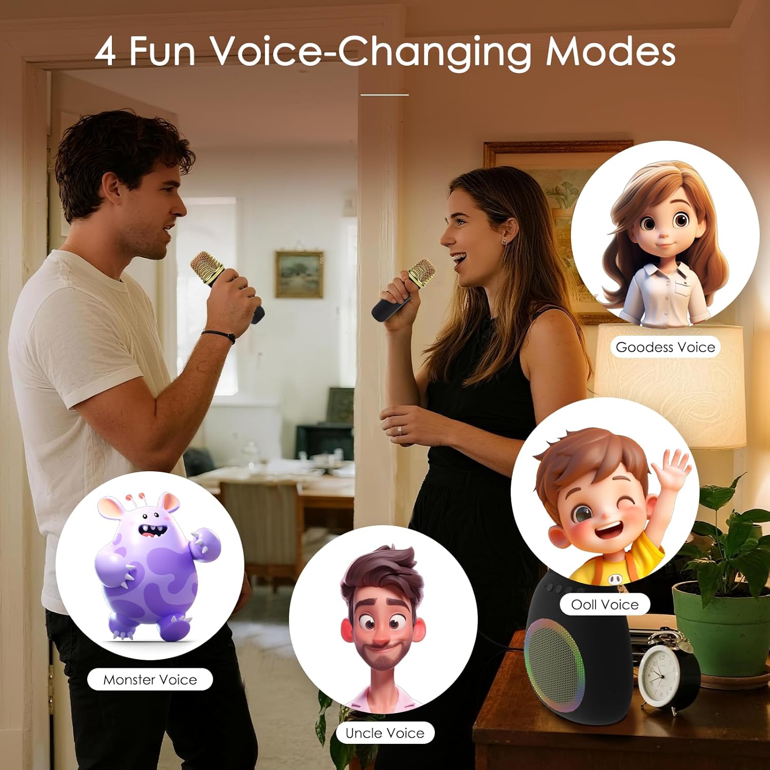 Karaoke Machine for Kids Adults Portable Bluetooth Speaker with 2 Wireless Microphones LED Lights Artistic Design 8-Hour Battery Support Family&Party Choice Fun for All Ages Gifts - Image 5