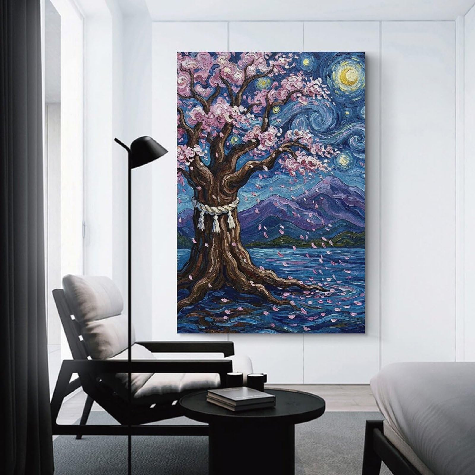Junmoney Cherry Blossom Tree by The Water Decorative Canvas Print, 20x30inch(50x75cm), for Home, Office, Studio Or Guest Room, Canvas Wall Art That Fits Changing Layouts