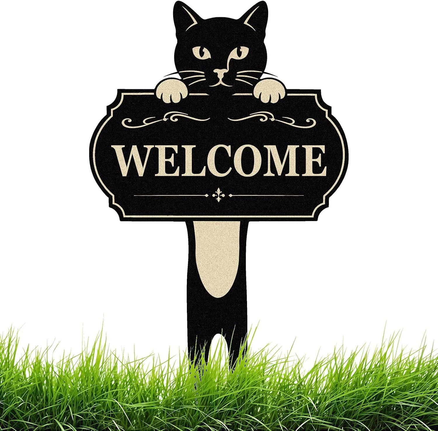 Cat Metal Welcome Decor for Housewarming Gift,Cat Garden Stakes Yard Sign 15 * 9.5 Inch Art Decorations for Outdoor Patio Lawn