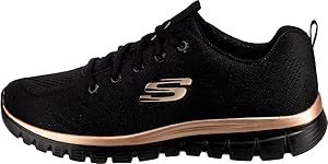 Skechers Graceful Get Connected Regular, Zapatillas Mujer, Black Mesh Rose Gold Trim_1