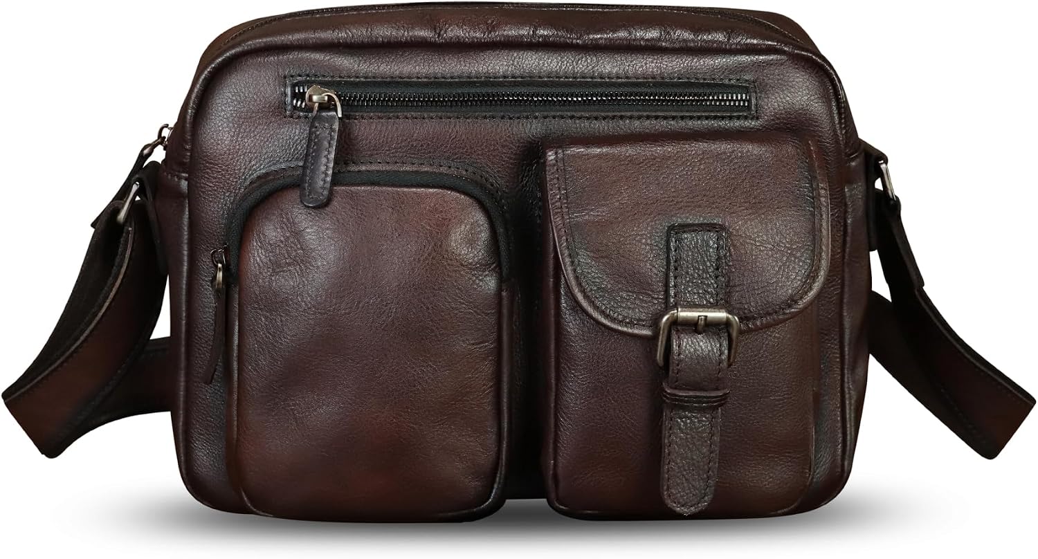 Genuine Leather Messenger Bag for Men Briefcase Vintage Leather Crossbody Shoulder Bag Satchel Purse