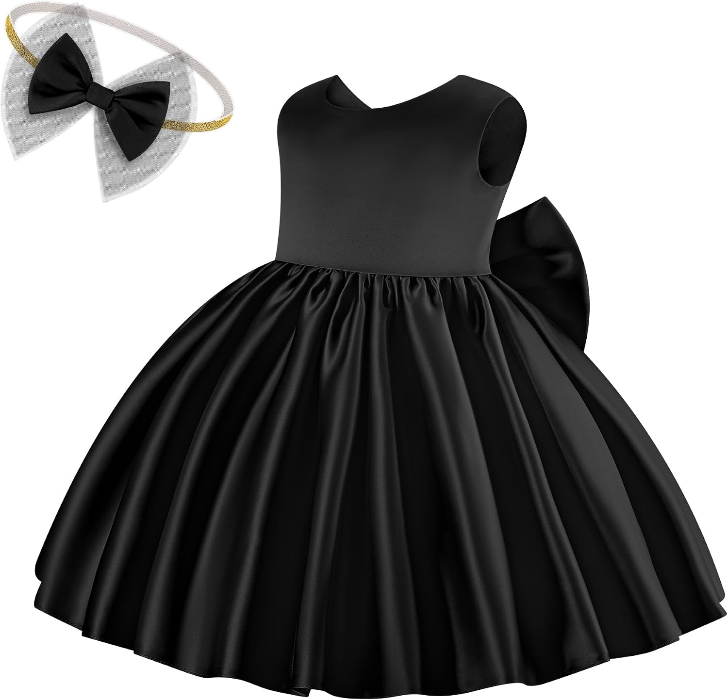 Toddler Baby Girls Dresses Wedding Flower Girl Dress Bowknot V Back Pageant Party Birthday Formal with Headwear 1-5T