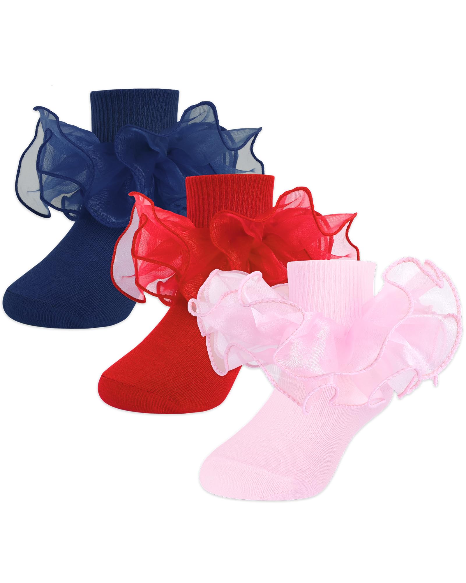 Witwot Toddler Girl Socks with Big Ruffle Lace Frilly Turn Cuff Dress Socks
