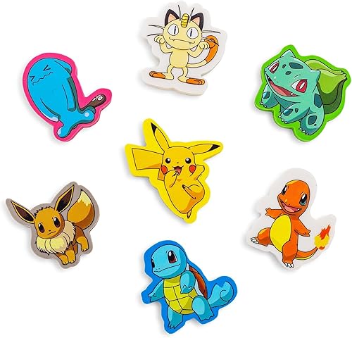 Creative Kids Paquete de 7 borradores de Pokémon, Pikachu, Bulbasaur, Squirtle, Charmander, Eevee, Meowth, Wobbuffet