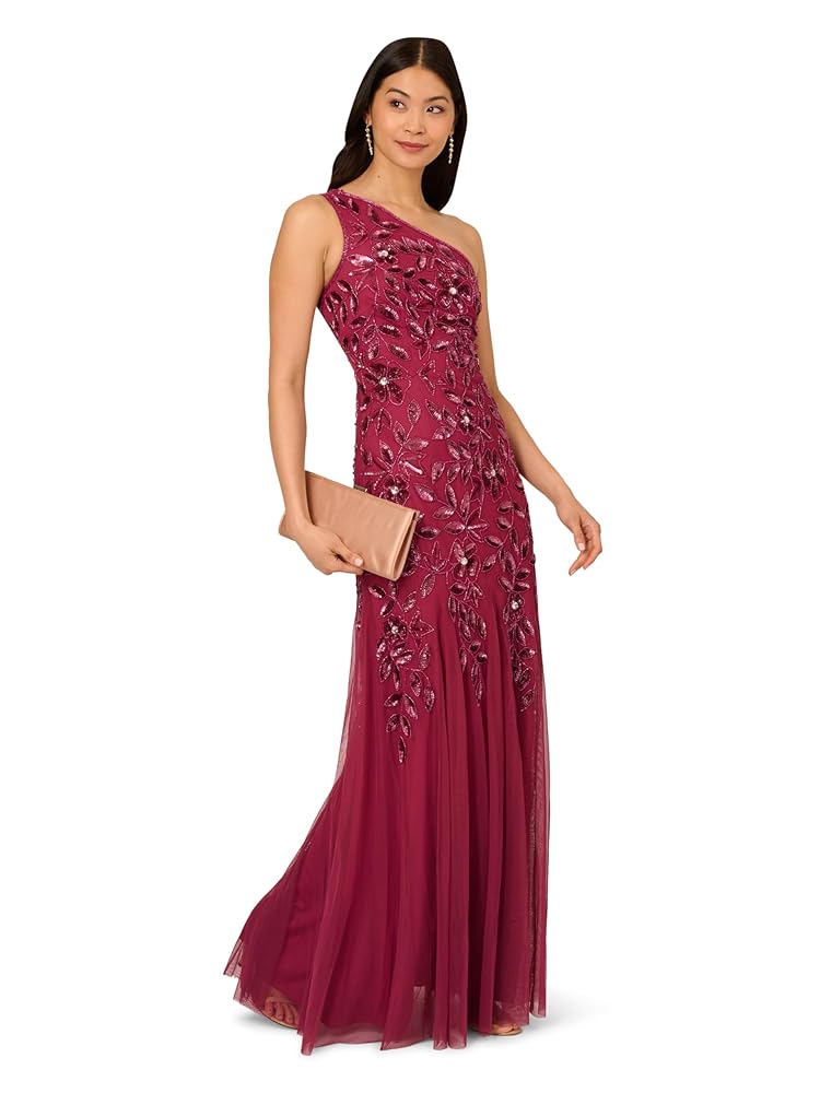 (残りわずか)Adrianna Papell シフォントラペーズドレス Amazon.com: Adrianna Papell Women's Beaded Mesh Long Dress
