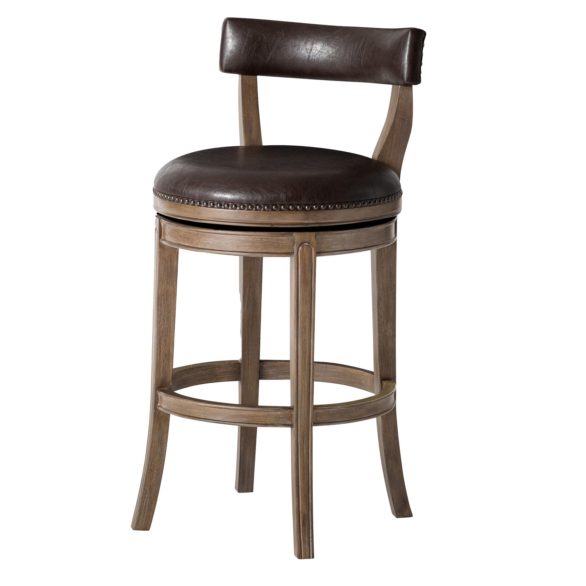 Maven Lane Alexander 31 Inch Tall Bar Height Rotating Low Back Barstool in Walnut Finish with Marksman Saddle Vegan Leather Seat