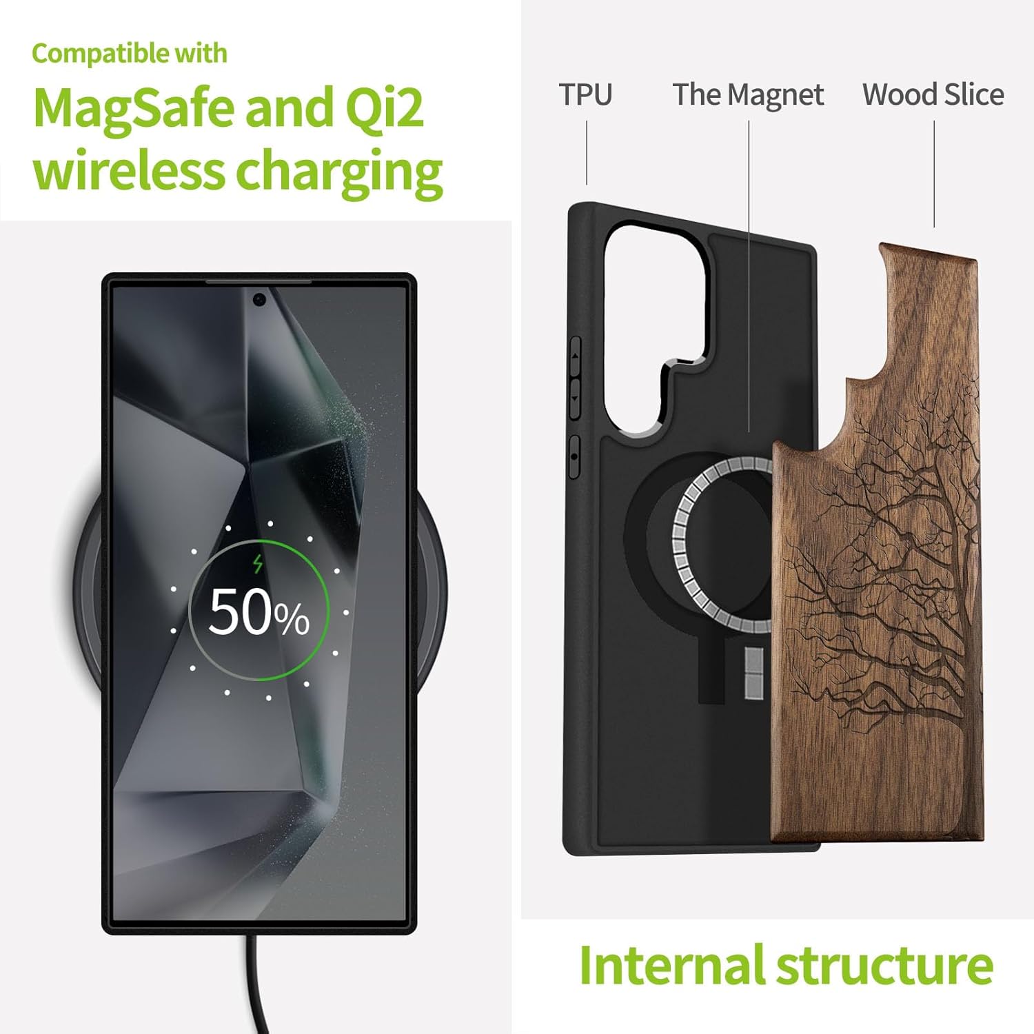 Carveit Magnetic Wooden Case for Samsung Galaxy S25 Ultra Case 2025, TPU Shockproof Cover & Wood Artisan Engraved, Compatible with MagSafe Wireless Chargers (Eternal Tree) Walnut