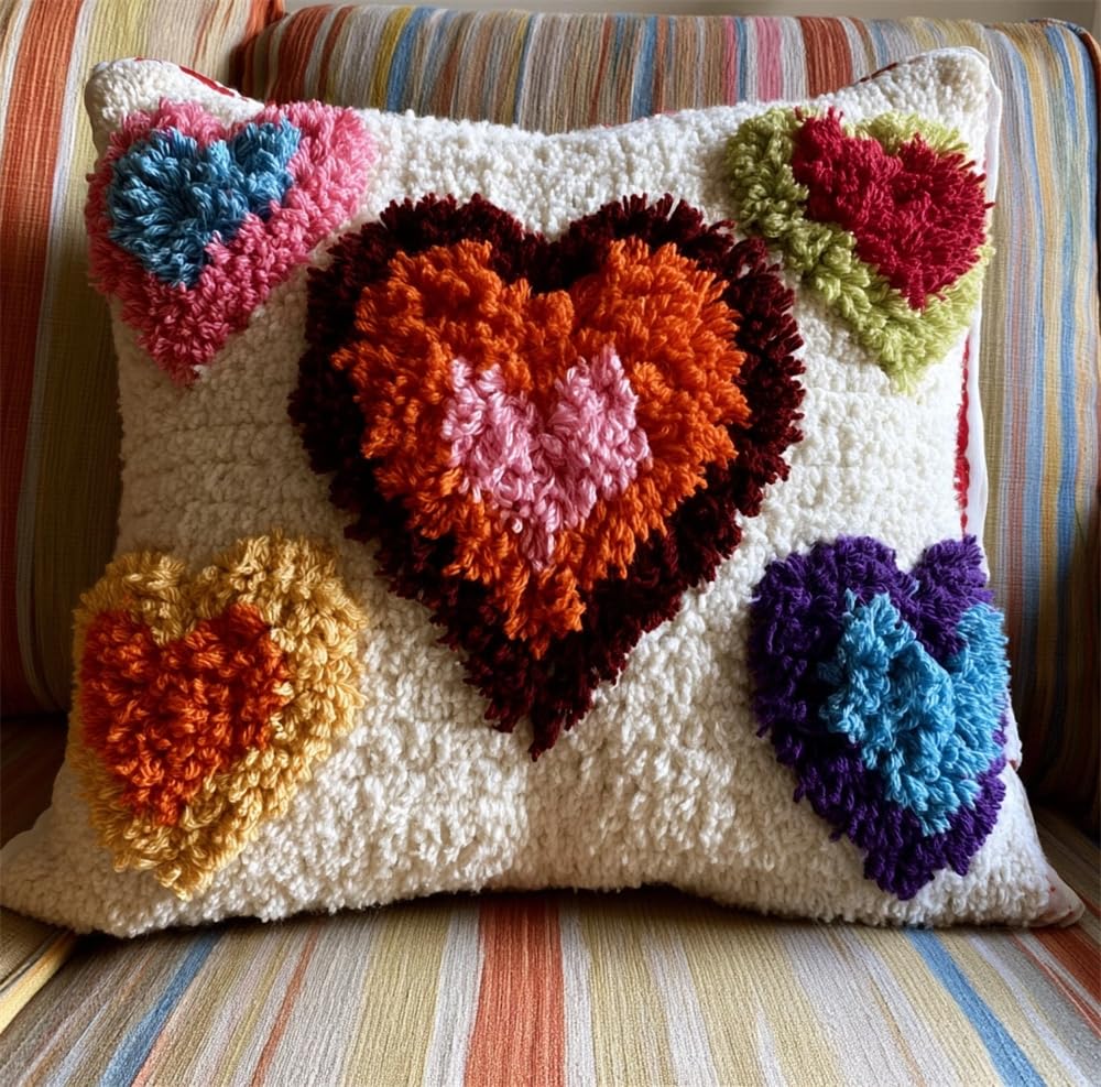kitphoenix Latch Hook Cushion Kit, Heart Pattern