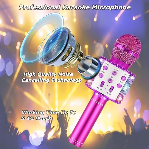 Miniatura 5 de ANBOVES Micrófono de karaoke para niños y adultos, portátil, portátil, Bluetooth, inalámbrico, micrófono de karaoke, máquina de altavoz, regalos