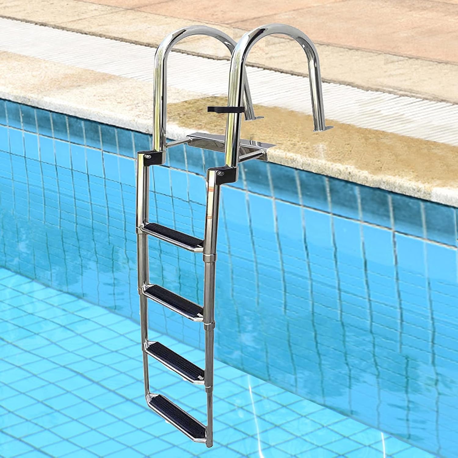 Boat Ladder Platform 4 Step for Swimming Pool, Removable Pontoon
