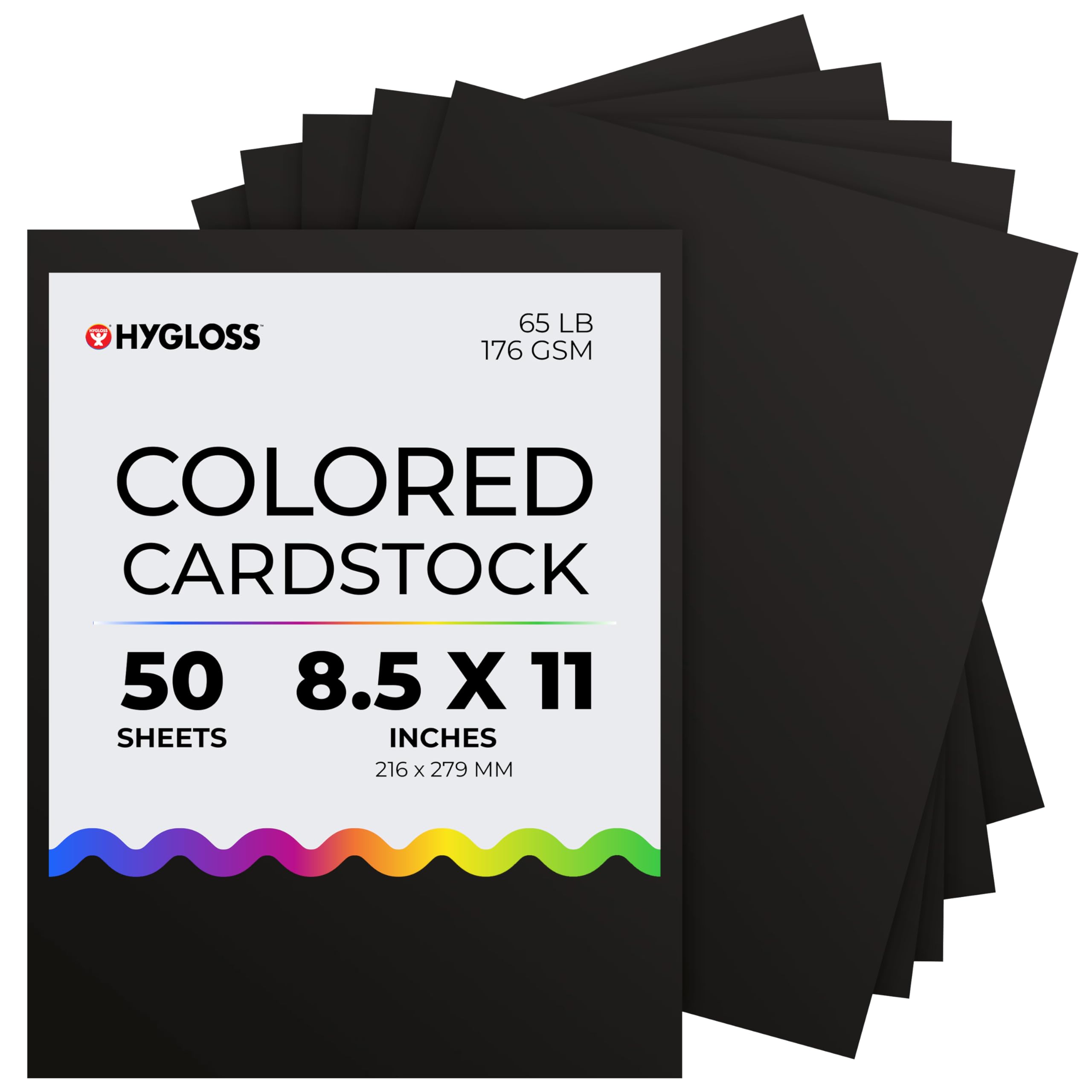 Hygloss Cartulina negra – 8.5 x 11 pulgadas, 50 hojas, 65 libras/176 g/m², resistente a la decoloración, papel de cartulina de color sin ácidos