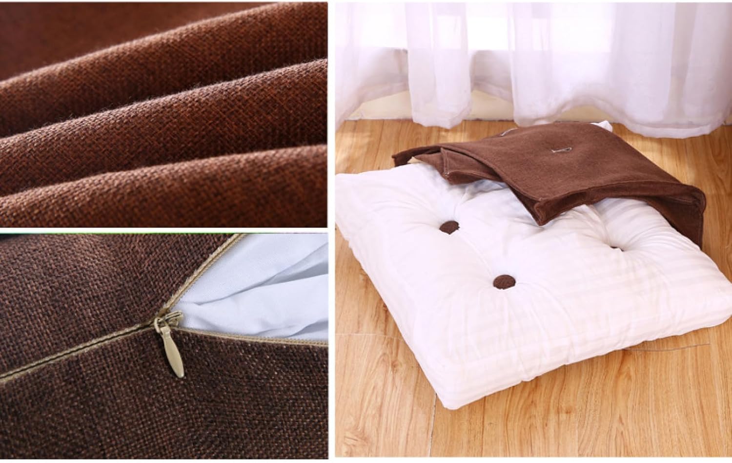 Floor Pillow Linen Meditation Cushion Floor Cushions Thick Tufted Seat Cushion Square Chair Cushions for Dining Chair(20x20 Inch, Coffee)