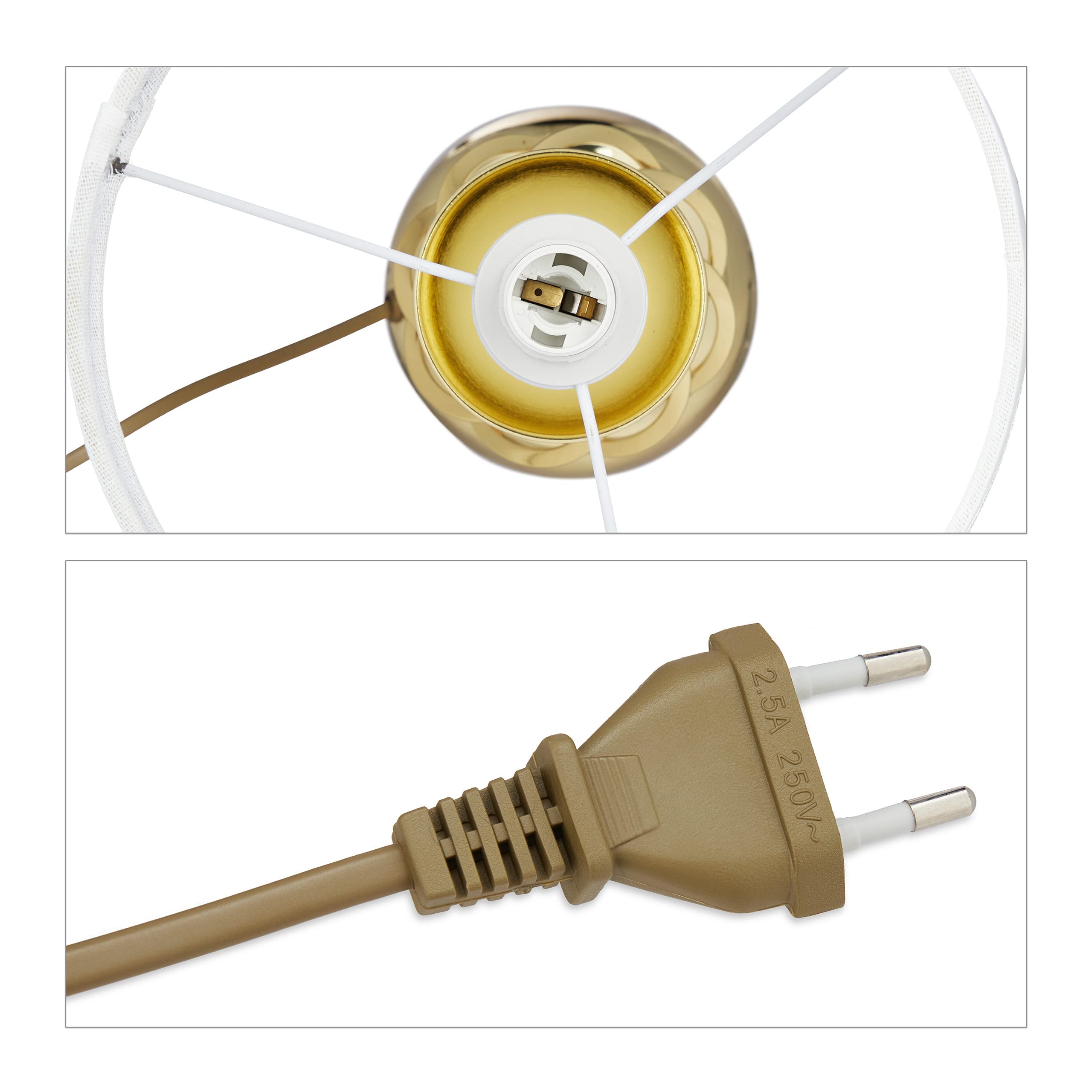 Relaxdays Tischlampe modern, Nachttischlampe Touch, 3 Stufen dimmbar, E14 Tischleuchte edel, HxD 43,5 x 25 cm, gold/weiß