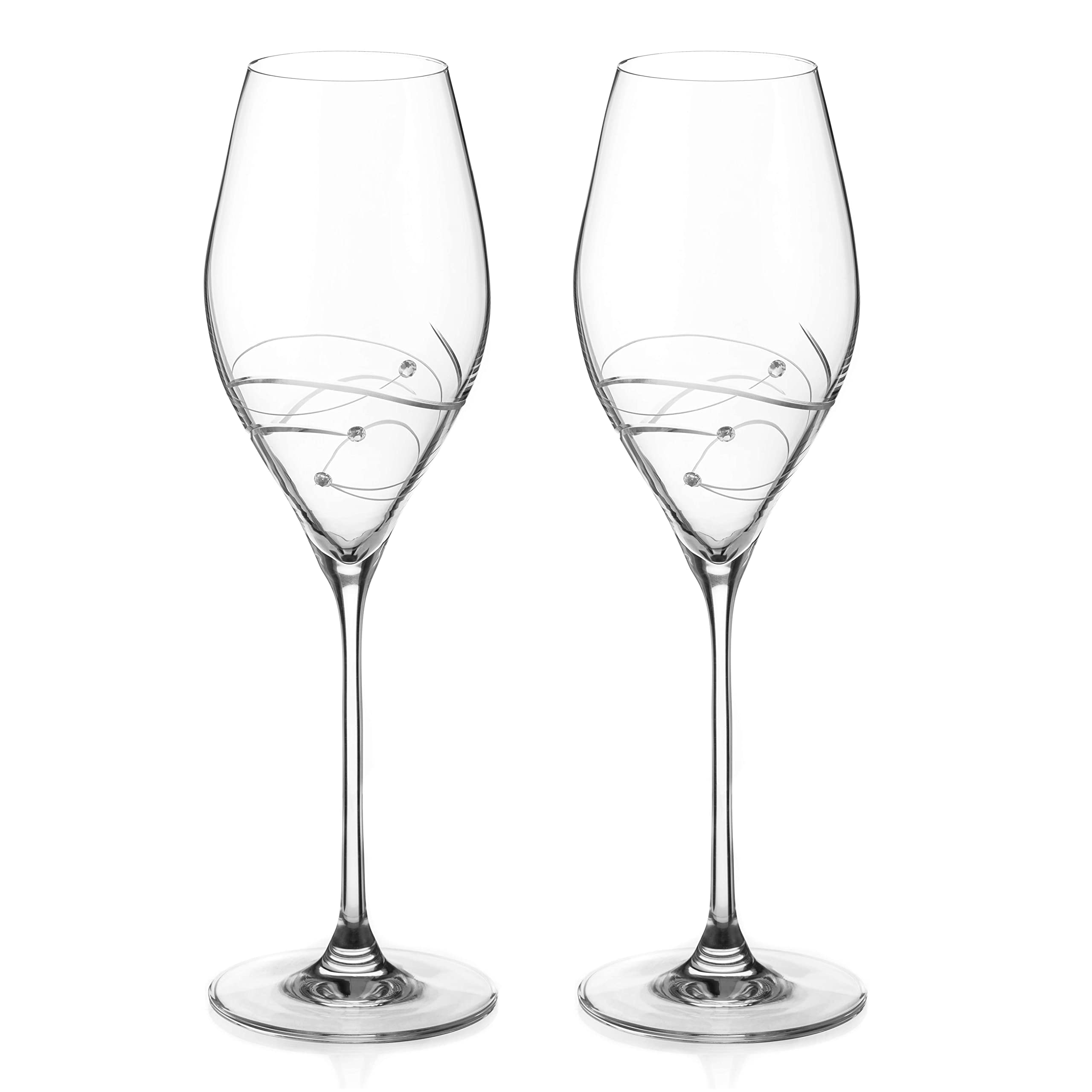 DIAMANTE Swarovski Prosecco Glasses Pair - 'Spiral' Design with Swarovski Crystals - Gift Box Set of 2, Transparent, 320ml