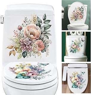 3 Sheets Toilet Seat Lid Cover Stickers Peony Butterflies Bathroom Decals DIY Removable Bouquet Toilet Stickers for Cistern Bathroom WC Restroom Power Switch Home Decor (Peony Butterflies Type)