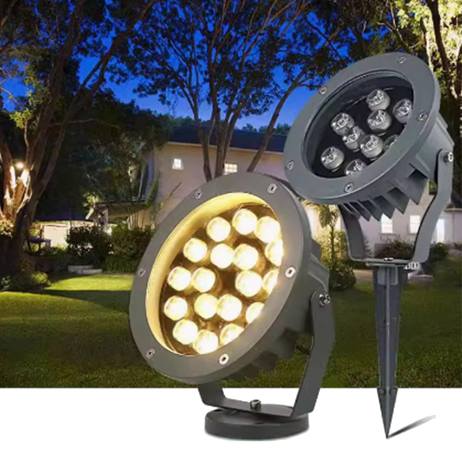 THEGA Tree Spotlight LED Beam Spotlight - AC 220V Round Outdoor LED Flood Light, IP65 Waterproof Triple Plug-in Tree Lamp, Outdoor Floor Lamp,Trees Landscape Light,Spotlights(Yellow,A-9W)