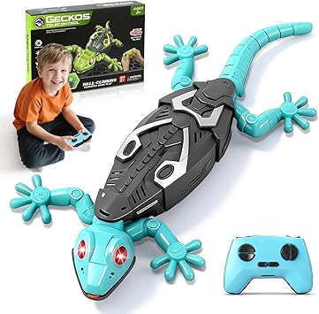 KETIEE RC Wall Crawler Gecko: Wall Climbing Gecko Toy for Kids, Remote Control Climbing Lizard with Led Glowing Eyes, Rechargeable Floor Ceiling Crawling Robot Toy Gifts for Boys Girls 3+Years Old