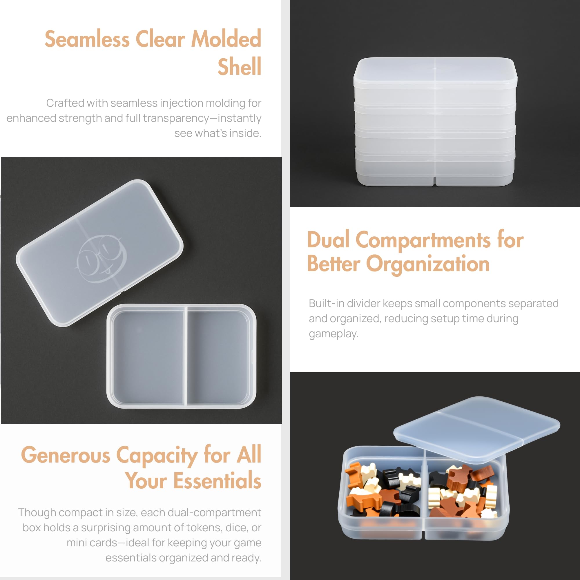 Boîte de rangement en plastique transparent de qualité supérieure (10 pièces) – Organiseur à double compartiment pour jetons de jeu de société, cartes et petits accessoires