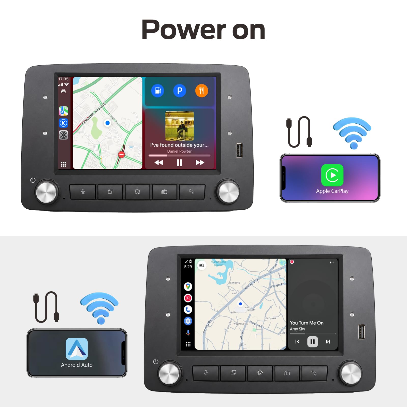 Stereo auto Linux con interfaccia speciale per FIAT Panda Modello 169 2003-2012 | CarPlay/Android Auto wireless/Bluetooth/FM/AM/RDS/USB HiFi 100W